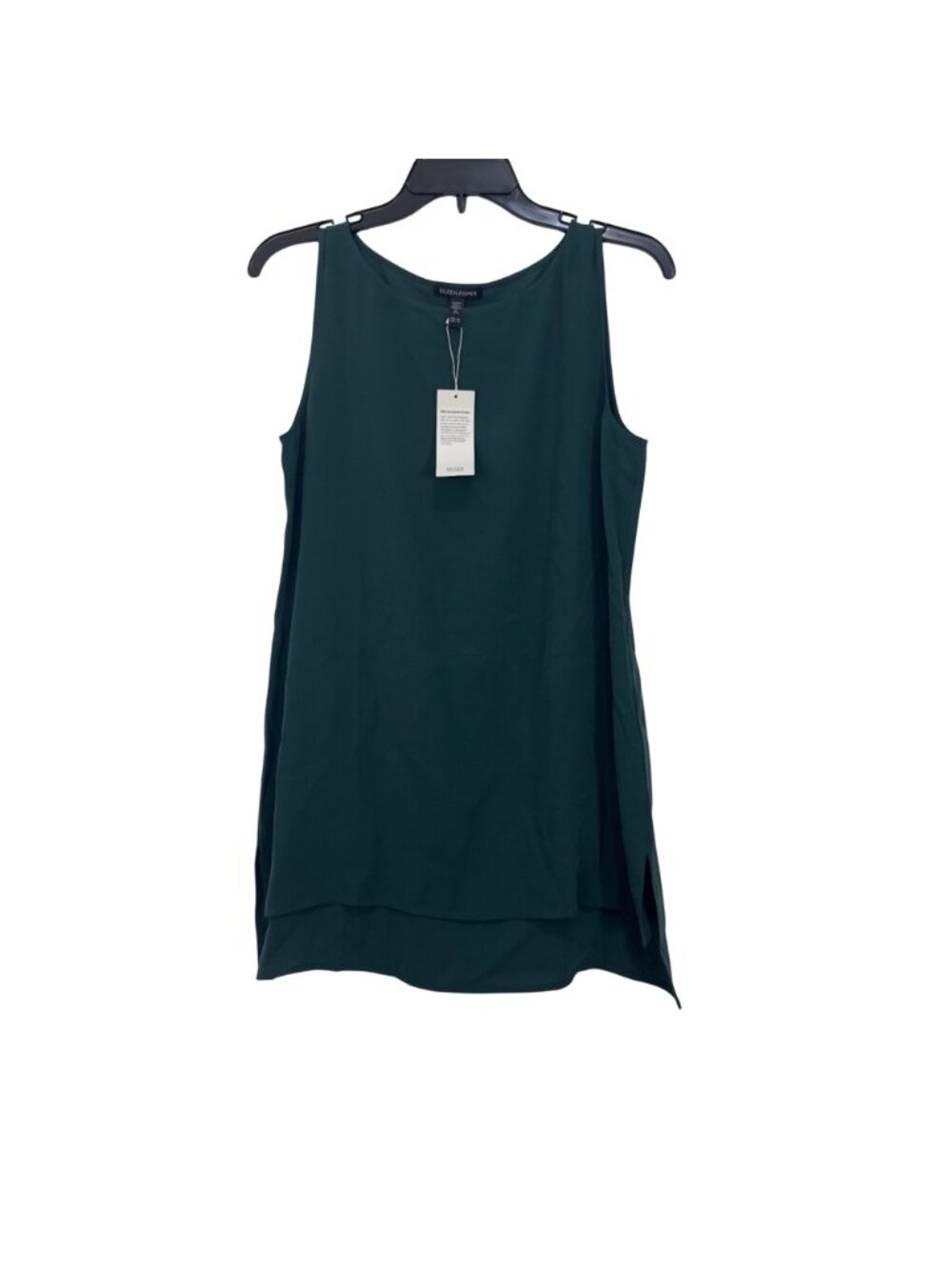 Eileen Fisher Sleeveless Hi-low 100% Silk Georgette Crepe Top Deep Teal Size XS - Picture 9 of 10
